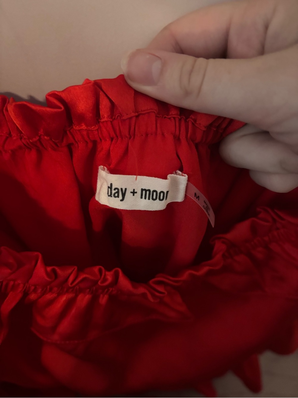 Red Ruffle Strapless Satin Romper - Picture 3 of 3